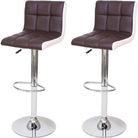 Set 2x sgabelli regolabili girevoli lounge HHG-232 ecopelle base cromata marrone bianco