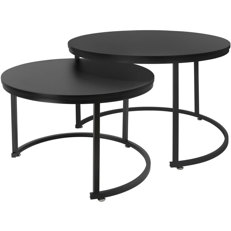 Ml-design - Set 2x Tables d`Appoint, Rond, ø 59x40 cm/Ø74x48 cm, en mdf Noir Mat/Structure Métal Noir, Tables Gigognes Modernes, Multiples Usages,