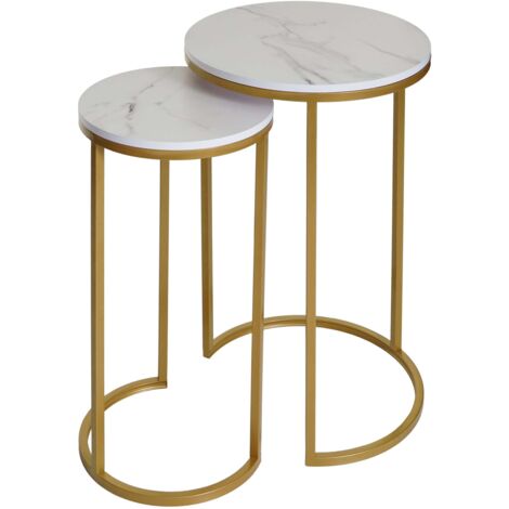Set 2x tavolini eleganti da salotto HHG-401 effetto marmo bianco oro