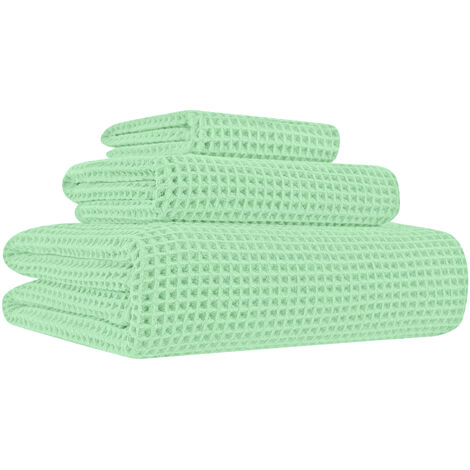 Set 3/5 Pezzi Asciugamani Bagno 100% Cotone Tessuto Nido D'ape Super Assorbenti Telo Doccia Salvietta Viso Asciugamano Salviette Teli Asciugamano Ospite Prodotto Italiano Verde Acqua - 3 Pezzi