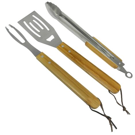 SET 3 ACCESSORI BBQ CLASSIC IN INOX E LEGNO.