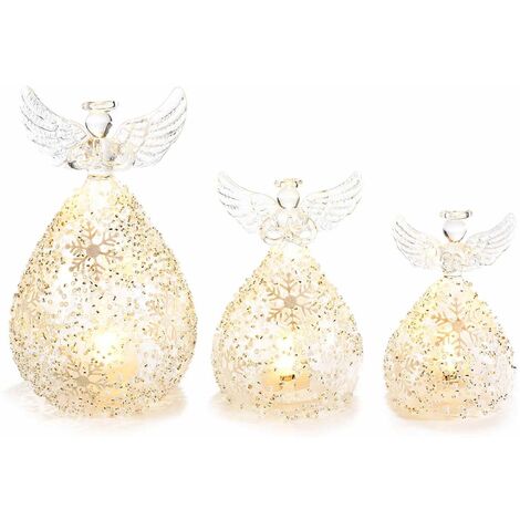 Set 3 Angeli Natalizi Luminosi in Vetro Decorazioni Natalizie da Tavolo Idea Regalo