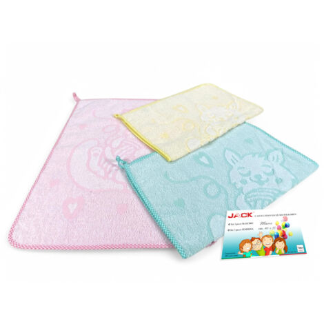 SET 3 ASCIUGAMANI ASILO bambina JACK © cm. 40x55 puro cotone FEMMINA