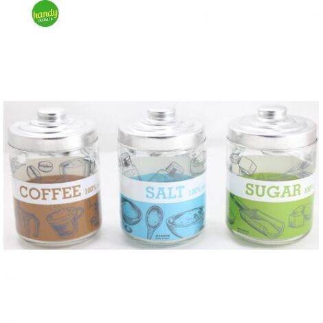 Set 3 Barattoli da Cucina in Vetro Pure Sale Zucchero Caffè 800 cc