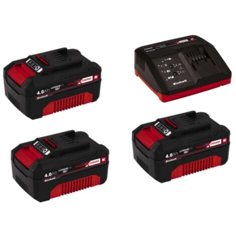 Set 3 Batterie 18V 4,0 Ah e Caricabatterie Compatto Universale Per Dispositivi Power X-Change