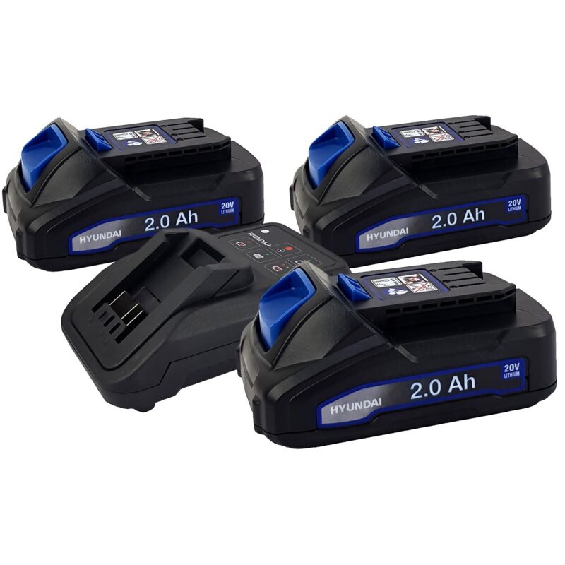Set 3 Batteries pour outil électroportatif - HYUNDAI HBA20U2 - 20V - 2Ah avec Chargeur HFC20U - Compatible avec la gamme 20V