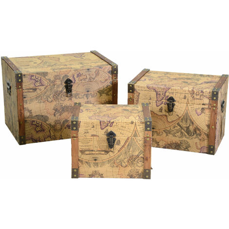 Set 3 Baule in Similpelle marrone rettangolare