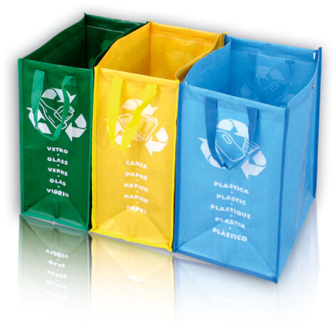 Set 3 Borse Raccolta Differenziata Carta Vetro Plastica Lavabili Autoportanti