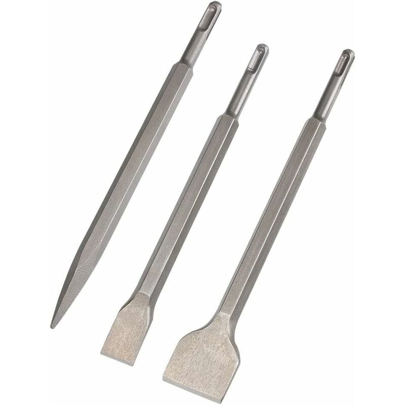 Tinor - Set 3 (Broad Chisel, Flat Chisel, Pointed Chisel) for Light Drills and Impact Hammers Standard Work in Concrete Tile Building Block