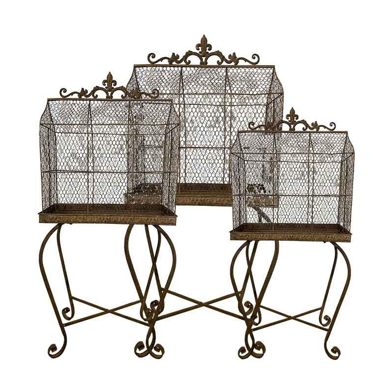 Set 3 cages à oiseaux sur pieds 57x31x125cm