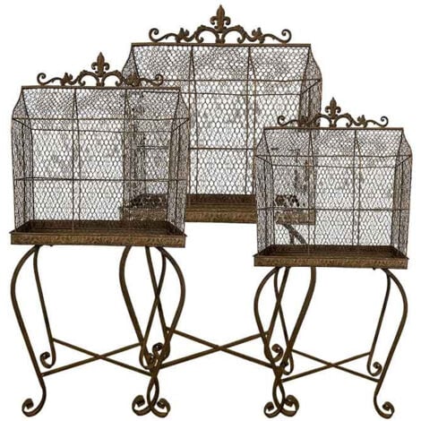 Set 3 cages à oiseaux sur pieds 57x31x125cm