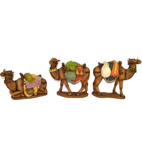 Set 3 Cammelli dei re magi per natività presepe decorazione natalizia in poli resina -13 cm