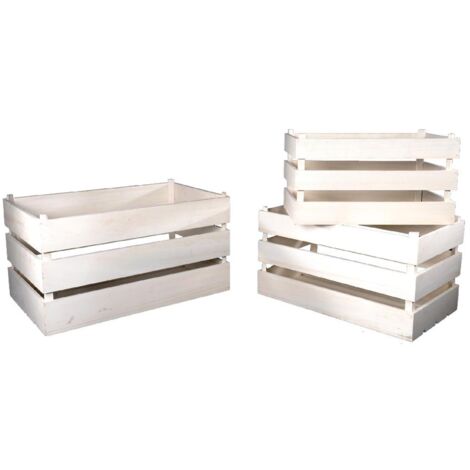 Set 3 Cassette decorative in legno con doghe contenitore porta oggetti -Naturale