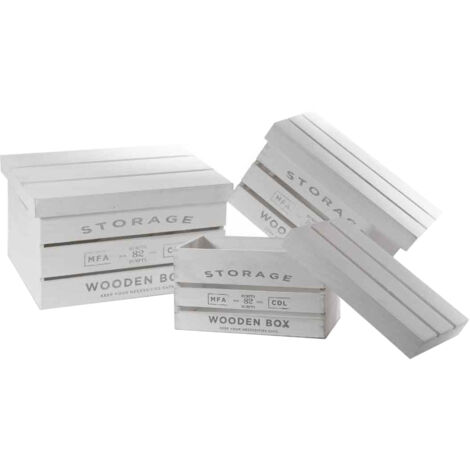SET 3 CASSETTE IN LEGNO BIANCO CON COPERCHIO IN MISURE DIFFERENTI