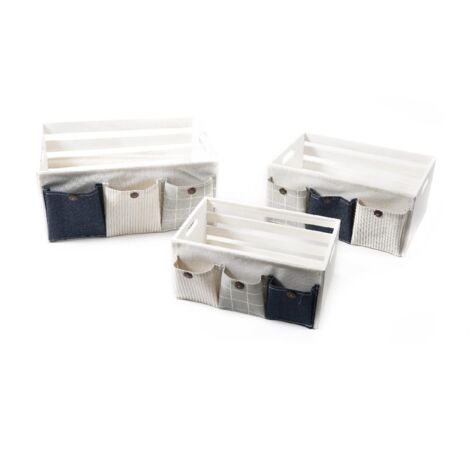 Set 3 Cassette in legno ''Pocket'' cambio stagione box in Legno per abiti e biancheria