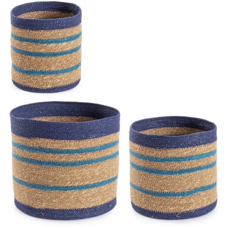 Set 3 Cesta Ylenia tonda alta blu e naturale da esterno