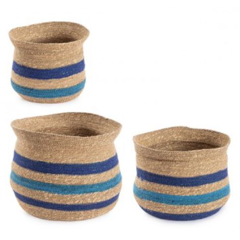 set 3 Cesta Ylenia tonda Anfora naturale blu da esterno