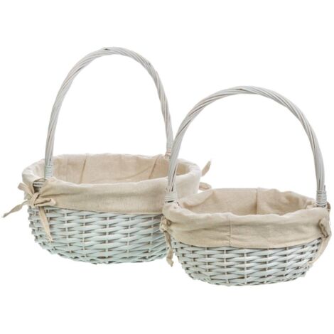 Set 3 cestas de mimbre blanco forrado