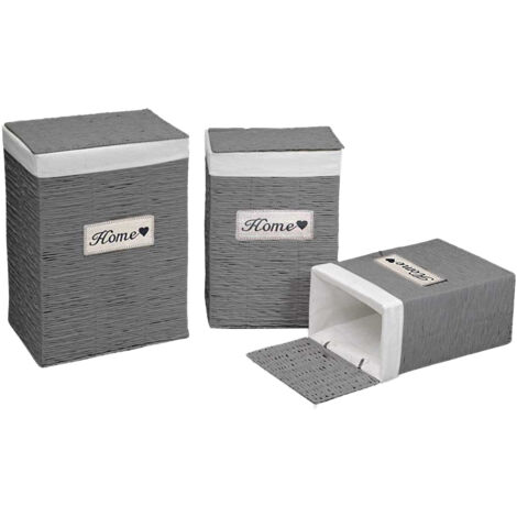 SET 3 CESTE PORTABIANCHERIA 54/49/44 IN TESSUTO GRIGIO DESIGN HOME