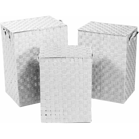 Set 3 Ceste Portabiancheria in poliestere bianco foderato rettangolare