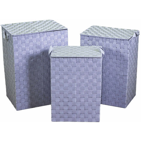 Set 3 Ceste Portabiancheria in poliestere grigio foderato rettangolare