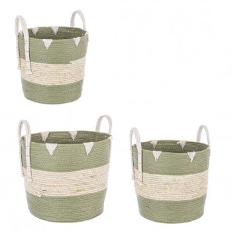 Set 3 ceste Thelma con carta e cotone da esterno -Verde