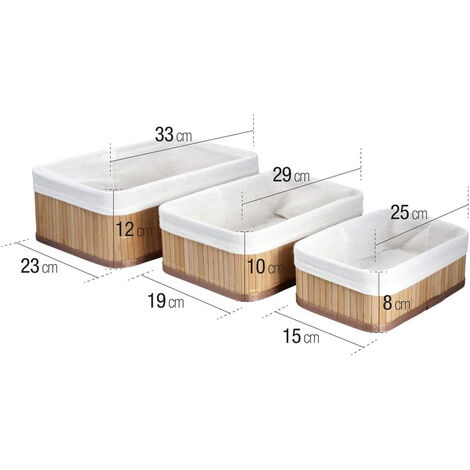 SET 3 CESTINI PORTA OGGETTI IN BAMBU' FODERA INTERNA RETTANGOLARI VERDELOOK