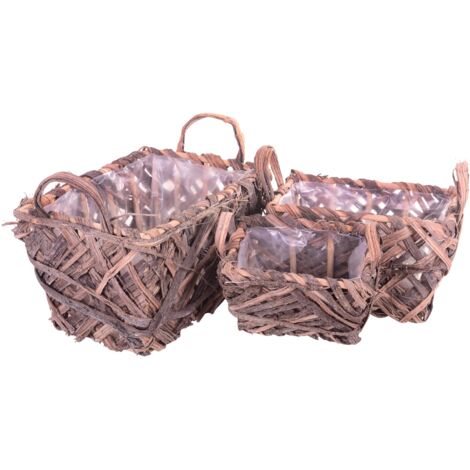 Set 3 Cesto Rettangolare in Vimini Larghezza 34 cm