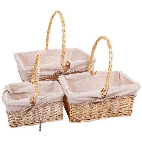 Set 3 cestos de mimbre forrados blancos