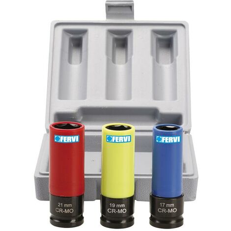 Set 3 chiavi bussola 17-19-21mm rivestite in plastica per cerchi auto Fervi 0341