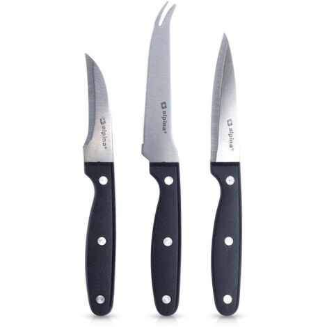 Set 3 Coltelli Cucina Multiuso Carne Bistecca Pesce in Acciaio Inox Nero Alpina