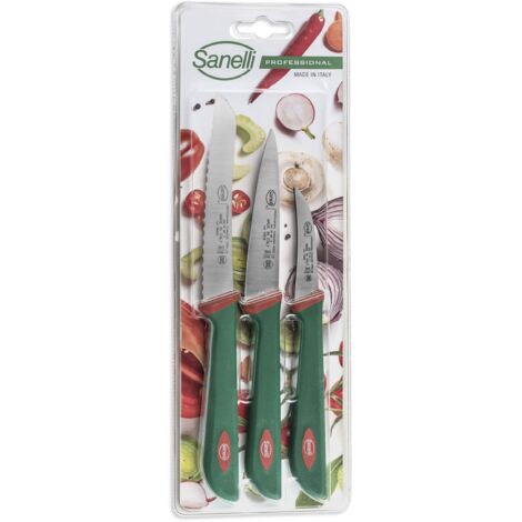 Set 3 Coltelli Spelucchino Pomodoro e Verdura Sanelli Premana Verde/Rosso