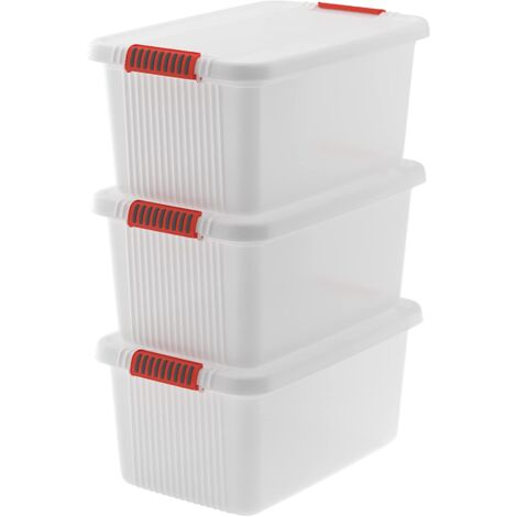 Set 3 Contenitori Rettangolari 59x39x28 cm in Plastica Keter K-Latch L Trasparente