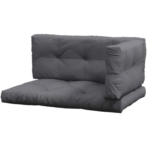 Set 3 Cuscini da Giardino per Divani e Pallet in Poliestere con Imbottitura Spessa Grigio Carbone