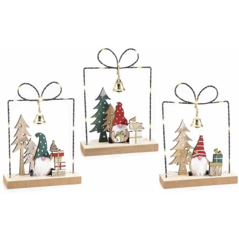 Set 3 Decorazioni Natalizie da Tavolo a Forma di Pacchetto Regalo con Luce Calda