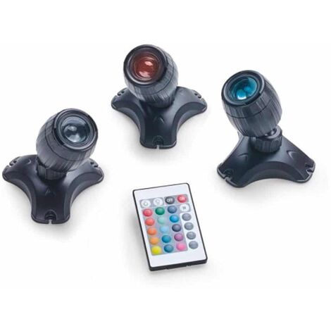 Set 3 Faretti per Laghetti da Giardino a LED con Telecomando