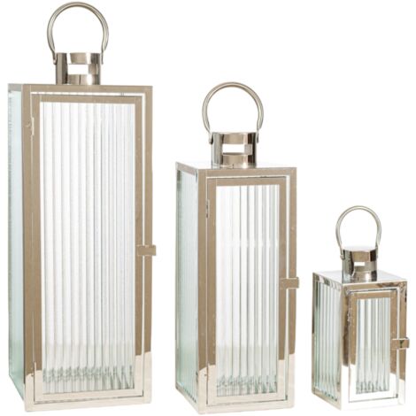 Set 3 Faroles Metal Plateado