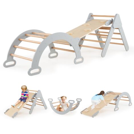 Set 3 giocattoli da arrampicata per bambini 1+ anni con triangolo arco salita, Set di arrampicata Grigio