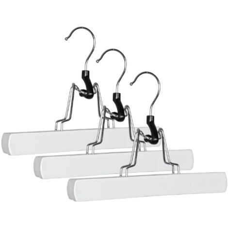 Set 3 Gruccia pantaloni "Clack" in legno di loto ed acciaio cromato -Bianco