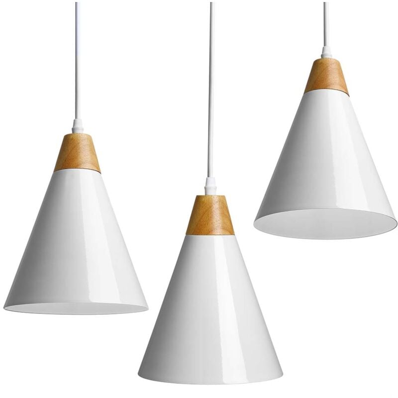 Image of Giordanoshop - Set 3 Lampadari Sospensione Moderno Design Lampada Metallo Legno Bianco E27