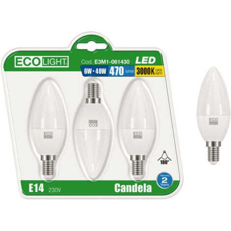 SET 3 LAMPADINE ECOLIGHT CANDELA 6W E14 6400K