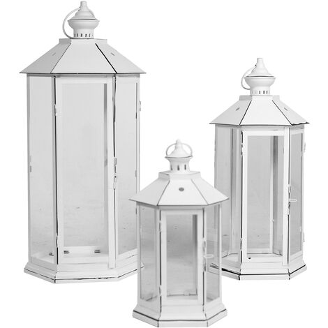 Set 3 Lanterne in Metallo bianco esagonale