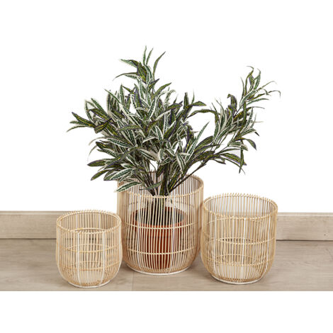 Set 3 Maceteros Metal/Rattan 232304000