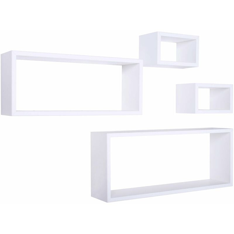 Giordanoshop - Set 3 Mensole Cubo da Parete Quadrato e Rettangolare in Fibra di Legno Merlino Bianco