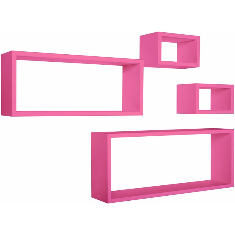 Giordanoshop - Set 3 Mensole Cubo da Parete Quadrato e Rettangolare in Fibra di Legno Merlino Fuxia