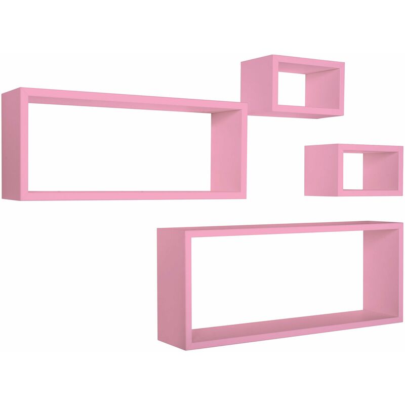 Giordanoshop - Set 3 Mensole Cubo da Parete Quadrato e Rettangolare in Fibra di Legno Merlino Rosa Blush