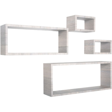 Set 3 Mensole Cubo da Parete Quadrato e Rettangolare in Fibra di Legno Merlino Rovere Grigio