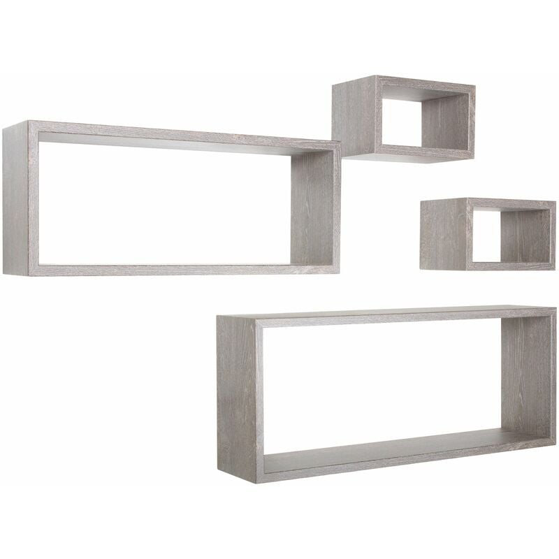 Giordanoshop - Set 3 Mensole Cubo da Parete Quadrato e Rettangolare in Fibra di Legno Merlino Rovere Grigio New