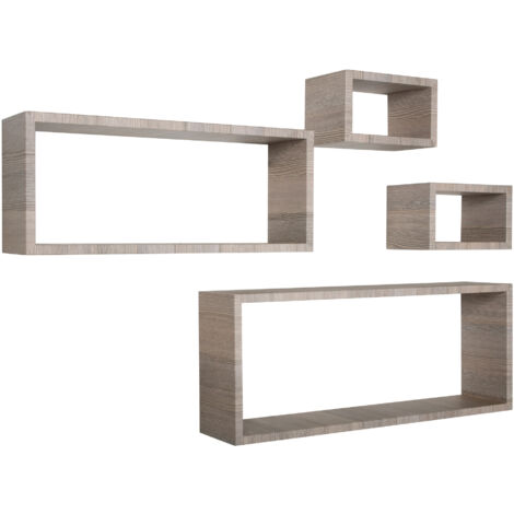Set 3 Mensole Cubo da Parete Quadrato e Rettangolare in Fibra di Legno Merlino Rovere Moka