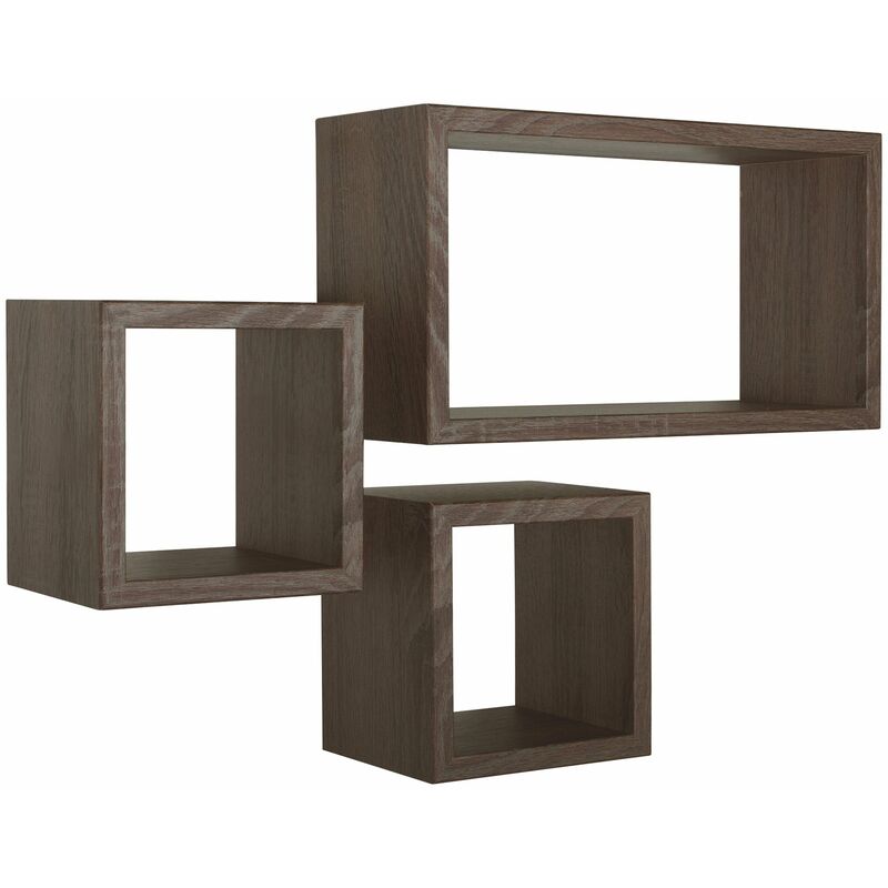 Giordanoshop - Set 3 Mensole Cubo da Parete Quadrato e Rettangolare in Fibra di Legno Tribù Noce